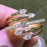 Golden-Plated Zircon Tear-Shaped Round Ring